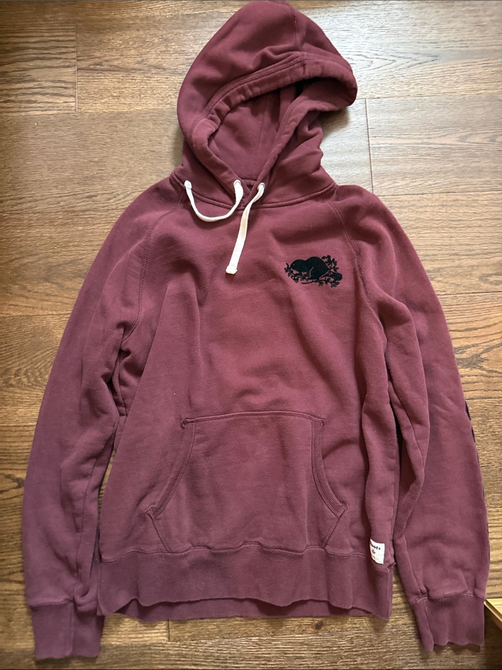 Roots Men's Maroon Hooded Sweatshirt with Black Chest Graphic